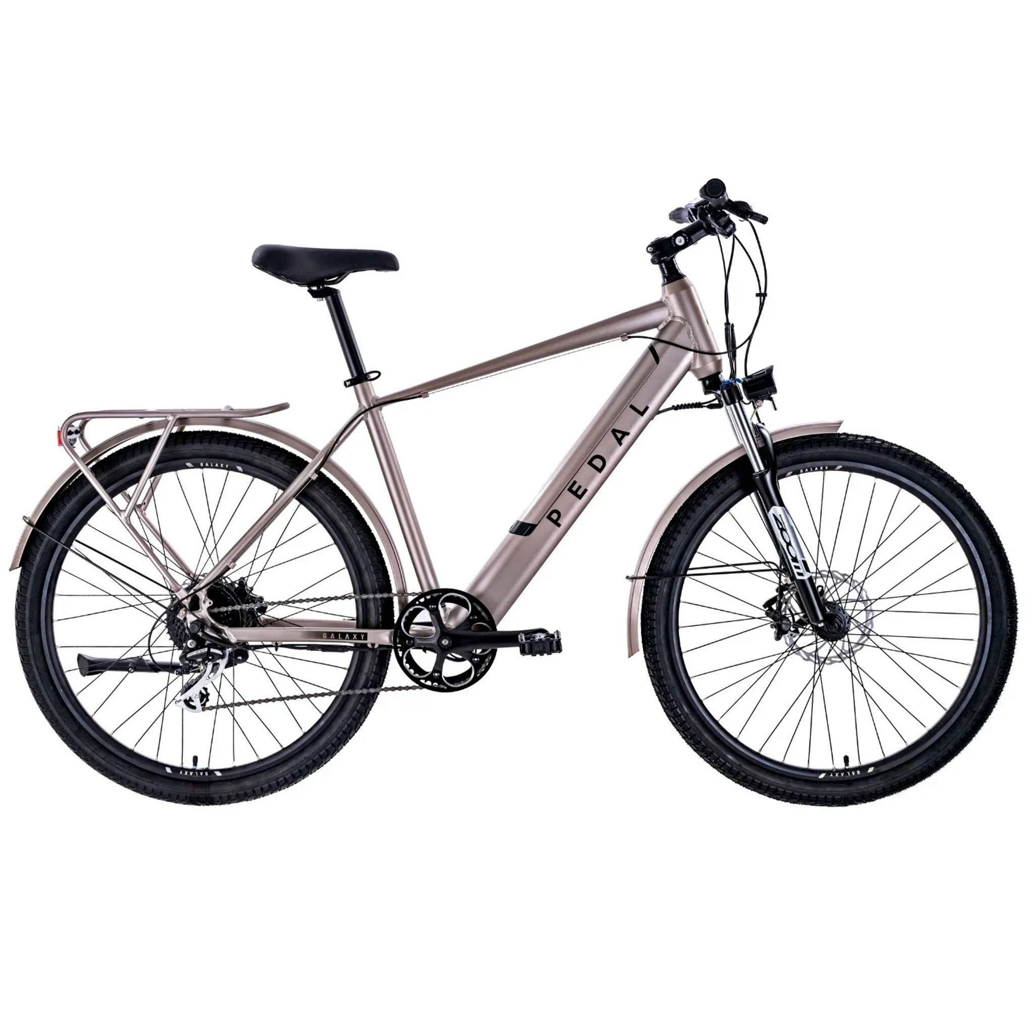 Pedal Galaxy Electric Hybrid Bike 374Wh Battery Silver 99bikes .nz