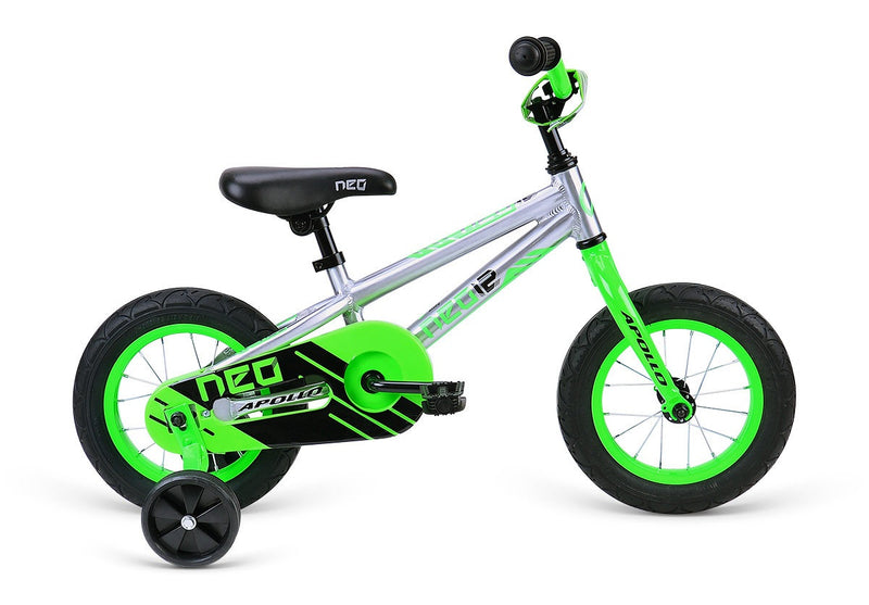 Apollo Neo 12" Kids Bike Brushed Alloy/Green/Black