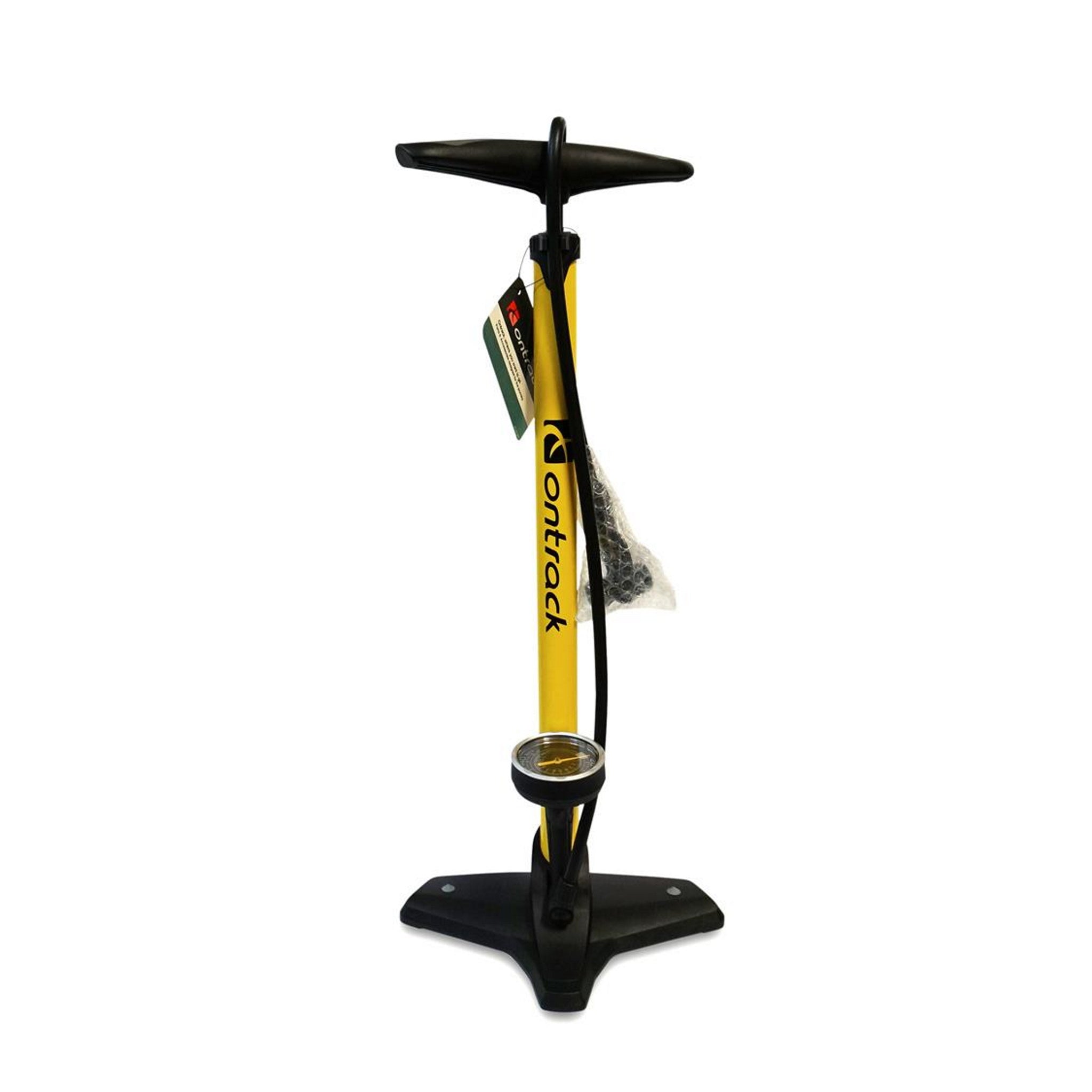 On Track Floor Pump Metal with Gauge 2 Way Yellow 99bikes .nz